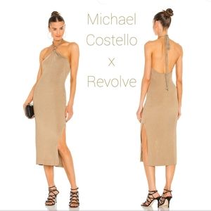 Revolve x Michael Costello Metallic Gold Halter Midi Dress NWT size S